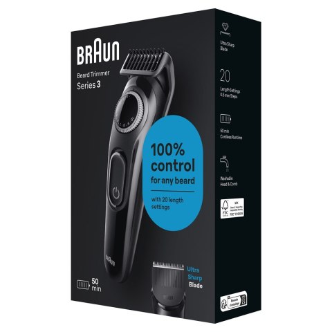 Braun BeardTrimmer 3 BT3400 trymer do brody Bateria 20 1 cm Czarny