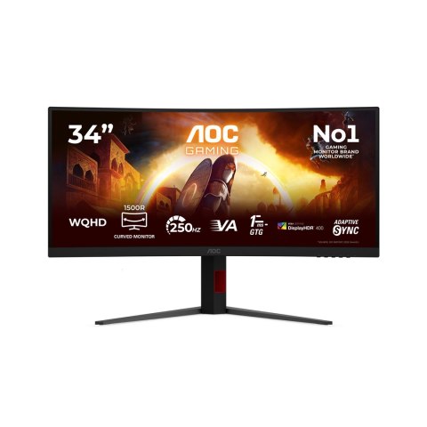 AOC G4 CU34G4ZCA monitor komputerowy 86,4 cm (34") 3440 x 1440 px Wide Quad HD Czarny, Czerwony