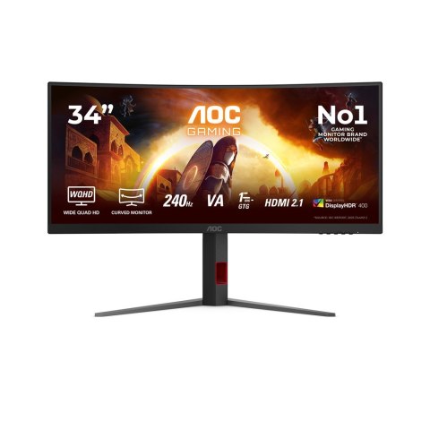 Monitor AOC CU34G4Z 34-calowy, Szybkie VA, WQHD 21:9, 240 Hz, 1 ms, 3440 x 1440 pikseli, 450 cd/m2, ilość portów HDMI: 2, kolor 