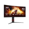 Monitor AOC CU34G4Z 34-calowy, Szybkie VA, WQHD 21:9, 240 Hz, 1 ms, 3440 x 1440 pikseli, 450 cd/m2, ilość portów HDMI: 2, kolor 