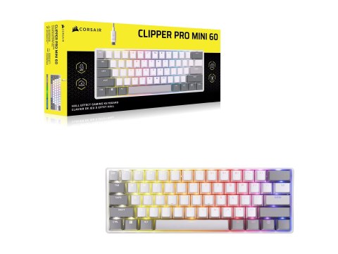 Klawiatura gamingowa CORSAIR CLIPPER PRO MINI 60 z czujnikami Halla, podświetlenie RGB LED, technologia CORSAIR MGX Core, kolor 