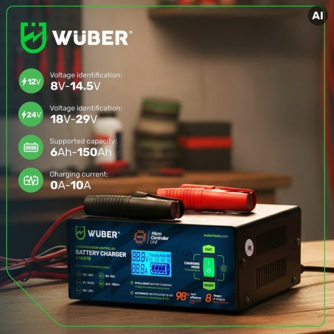 Prostownik mikroprocesorowy samochodowy 10A 6-150 Ah 2-24 V W14018 WUBER