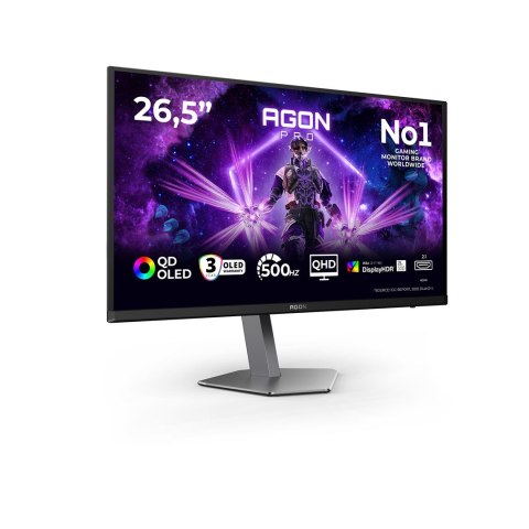 AOC AGON PRO AG276QKD2 monitor komputerowy 67,3 cm (26.5") 2560 x 1440 px Quad HD QD-OLED Czarny, Szary