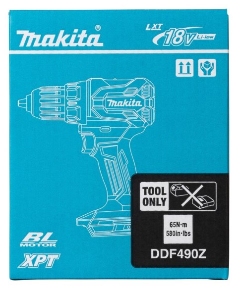 Makita DDF490Z wiertło 1900 RPM Zamek centralny 1,7 kg Niebieski, Czarny