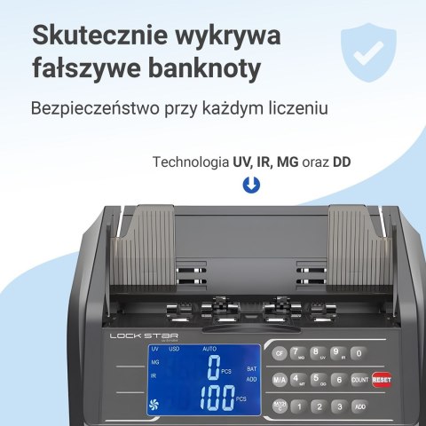 Profesjonalna liczarka nominałowa do banknotów Extralink LockStar MG X-600 UV, IR