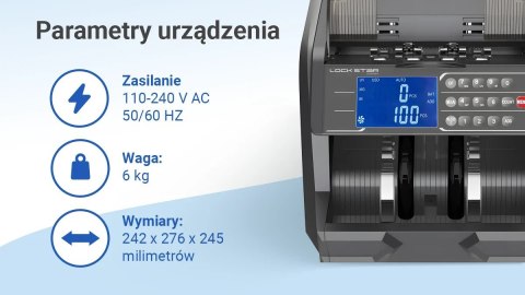 Profesjonalna liczarka nominałowa do banknotów Extralink LockStar MG X-600 UV, IR