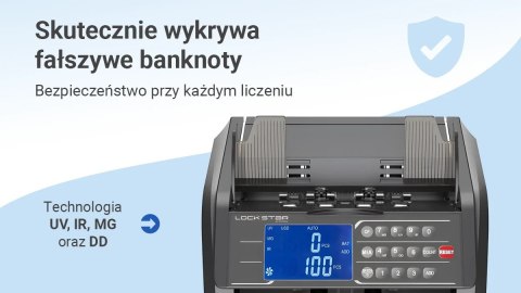 Profesjonalna liczarka nominałowa do banknotów Extralink LockStar MG X-600 UV, IR
