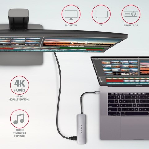 Axagon HMC-HCR3A 3x USB-A+ HDMI+ SD/microSD USB-C 3.2 Gen 1 hub 20cm Przewodowa USB 3.2 Gen 1 (3.1 Gen 1) Type-C Szary