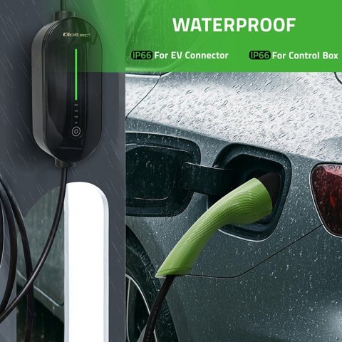 Mobilna ładowarka do samochodu elektrycznego EV i hybryd Qoltec 52434 z regulacją 2w1 Typ2 3.5kW 230V SCHUKO 16A Wi-fi TUYA LED 