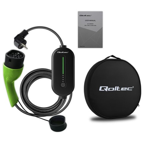 Mobilna ładowarka do samochodu elektrycznego EV i hybryd Qoltec 52434 z regulacją 2w1 Typ2 3.5kW 230V SCHUKO 16A Wi-fi TUYA LED 