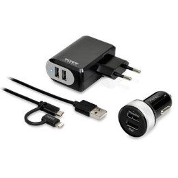 Port Connect Wall + Car Charger 2 USB + 2IN1 - EU (Lightning and Micro USB connector)