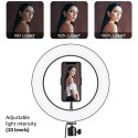 Lampa pierścieniowa 10" LED 12W ze statywem 1,1m Maclean Energy MCE610, samowyzwalacz bluetooth, możliwość zmiany barwy 3200K-56
