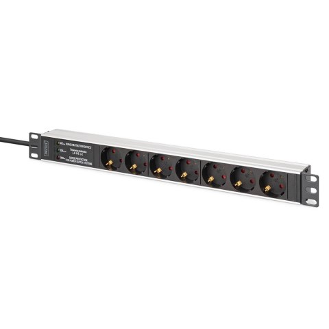 Digitus DN-95441 rozdzielacz zasilania PDU 7 x gniazdo sieciowe 1U Czarny, Srebrny