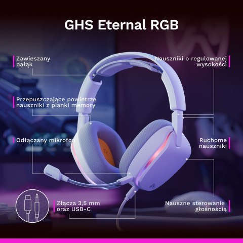 Glorious Gaming Glorious GHS Eternal RGB - gamingowe słuchawki stereo RGB do PC, PS5, PS4, Switcha - niestandardowo dostrojone p