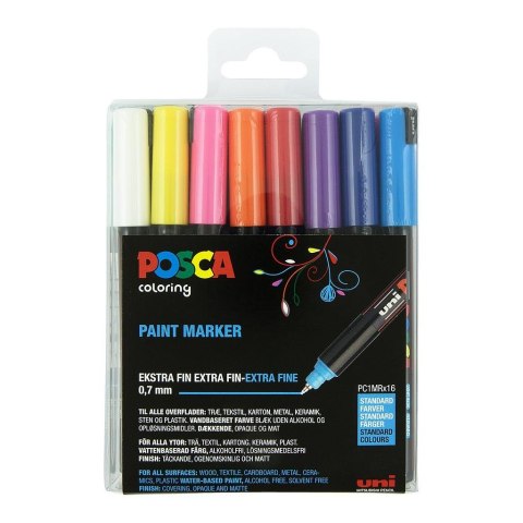 POSCA uni PC-1MR, 16 pcs marker 16 szt. Końcówka pociskowa Czarny, Niebieski, Złoto, Zielony, Pomarańczowy, Różowy, Czerwony, Sr
