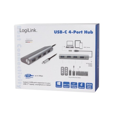 LogiLink UA0309 huby i koncentratory USB 3.2 Gen 1 (3.1 Gen 1) Type-C 5000 Mbit/s Szary