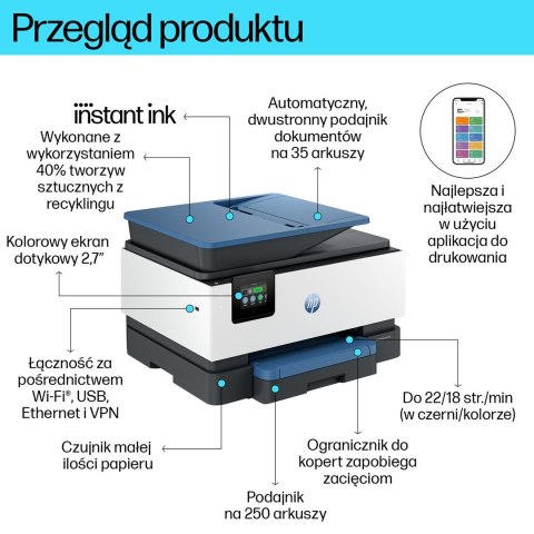 HP OfficeJet Pro Produkt 9125e Bezprzewodowe All-in-One W kolorze Drukarka, Instant Ink; Drukowanie dwustronne