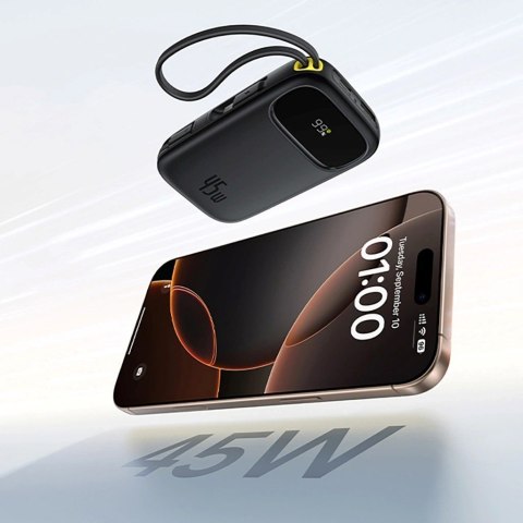 Baseus EnerFill FC31 Powerbank z wyświetlaczem cyfrowym z 2 wbudowanymi kablami USB-C 20000mAh 45W Czarny