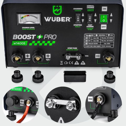 Prostownik akumulatorowy z rozruchem 40A 12V/24V W14005 WUBER
