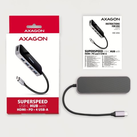 Axagon HMC-6H4A stacja dokująca Przewodowa USB 3.2 Gen 1 (3.1 Gen 1) Type-C Czarny, Szary