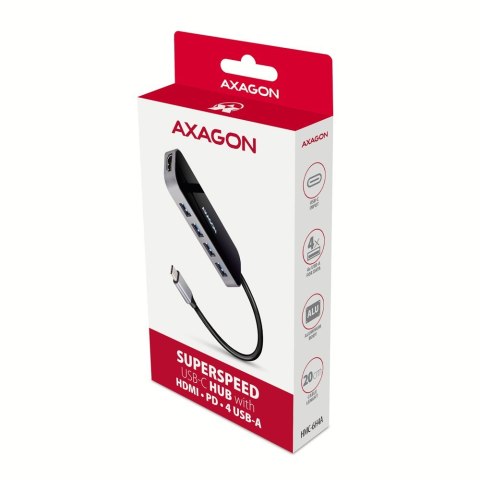 Axagon HMC-6H4A stacja dokująca Przewodowa USB 3.2 Gen 1 (3.1 Gen 1) Type-C Czarny, Szary