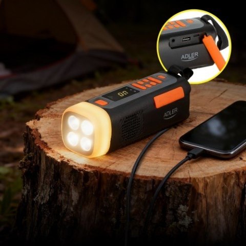 Adler AD 1920 Radio Awaryjne Panel Słoneczny/ Korbka/ Powerbank 4500 mAh Czarny