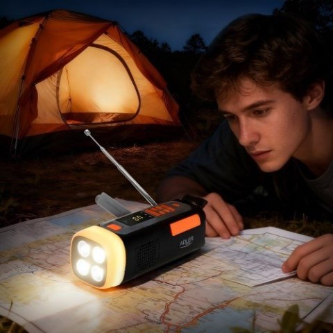 Adler AD 1920 Radio Awaryjne Panel Słoneczny/ Korbka/ Powerbank 4500 mAh Czarny
