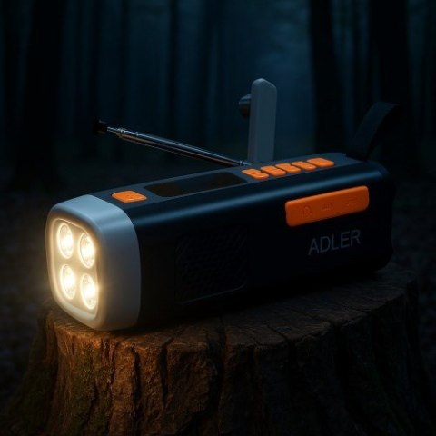 Adler AD 1920 Radio Awaryjne Panel Słoneczny/ Korbka/ Powerbank 4500 mAh Czarny