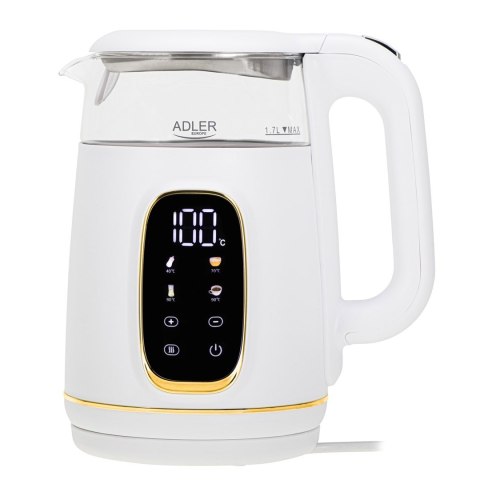 Adler AD 1305WG czajnik elektryczny 1,7 l 2200 W Przezroczysty, Złoto, Biały