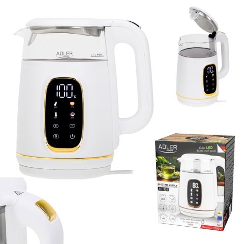 Adler AD 1305WG czajnik elektryczny 1,7 l 2200 W Przezroczysty, Złoto, Biały