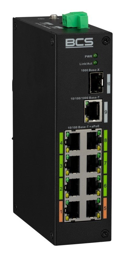 BCS BCS-L-SP08E01G-1SFP(2) Nie zarządzany Fast Ethernet (10/100) Obsługa PoE Szyna DIN Czarny