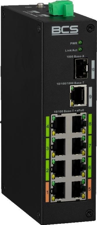 BCS BCS-L-SP08E01G-1SFP(2) Nie zarządzany Fast Ethernet (10/100) Obsługa PoE Szyna DIN Czarny