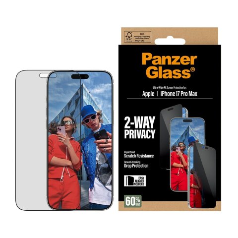 PanzerGlass ® 2-Way Privacy Screen Protector iPhone 17 Pro Max | Ultra-Wide Fit w. EasyAligner Przezroczysta ochrona ekranu Appl