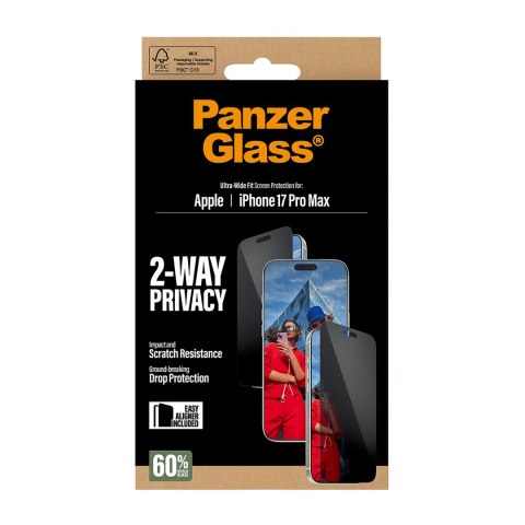 PanzerGlass ® 2-Way Privacy Screen Protector iPhone 17 Pro Max | Ultra-Wide Fit w. EasyAligner Przezroczysta ochrona ekranu Appl