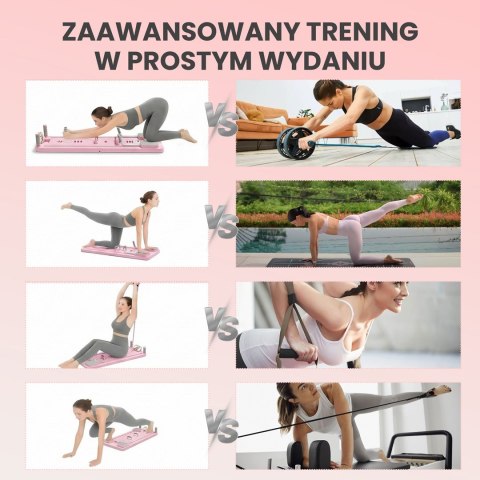 Extralink DESKA DO PILATESU RÓZOWA REFORMER DO CWICZEN BRZUCHA POMPKI