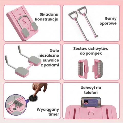 Extralink DESKA DO PILATESU RÓZOWA REFORMER DO CWICZEN BRZUCHA POMPKI