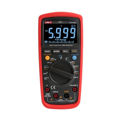 UNI-T UT139S True RMS Digital Multimeter with Analog Bar Graph, 600 V AC/DC, 10 A AC/DC, 60 MΩ, 100 mF, 10 mHz, -40 to 1000 °C