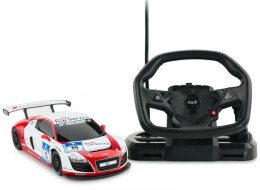 Audi R8 LMS 1:18 RTR z prawdziwą kierownicą (zasilanie na baterie AA) - Biały