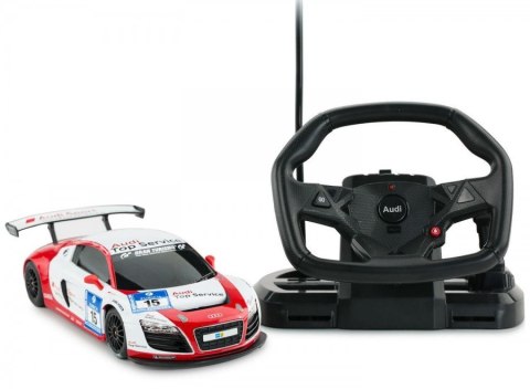 Audi R8 LMS 1:18 RTR z prawdziwą kierownicą (zasilanie na baterie AA) - Biały