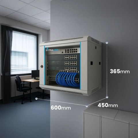 Extralink Szafa rack 6U 600x450 Szara montowana na ścianie
