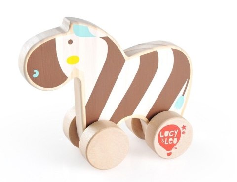 Kolorowa, drewniana zebra na kółkach dla malucha