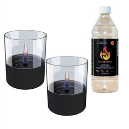 Tenderflame Gift Set, 2 Tabletop burners + 0,7 L fuel, Lilly 10 cm Black