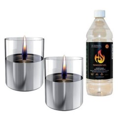 Tenderflame Gift Set, 2 Tabletop burners + 0,7 L fuel, Lilly 10 cm Silver