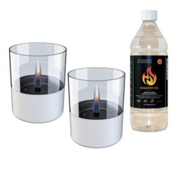 Tenderflame Gift Set, 2 Tabletop burners + 0,7 L fuel, Lilly 10 cm White