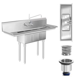 Zlew gastronomiczny ze stali nierdzewnej basen 3 komorowy + 2 półki 150x50cm