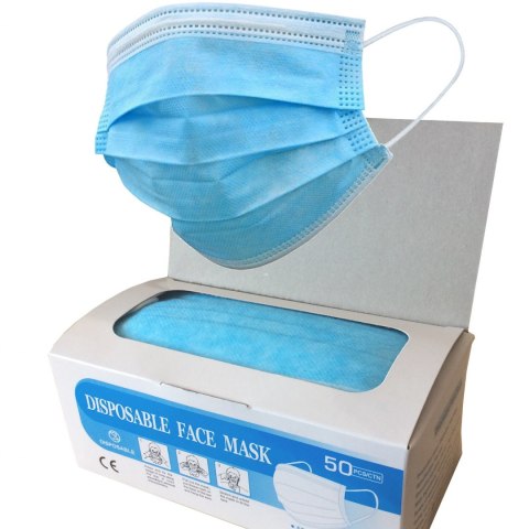 Maseczka ochronna HQ trójwarstwowa PN-EN149 ZESTAW 50szt