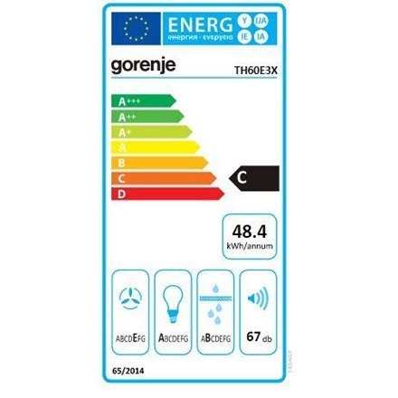 Gorenje | Okap | TH60E3X | Klasa efektywności energetycznej C | Teleskopowy | Szerokość 60 cm | 350 m³/h | Sterowanie mechaniczn