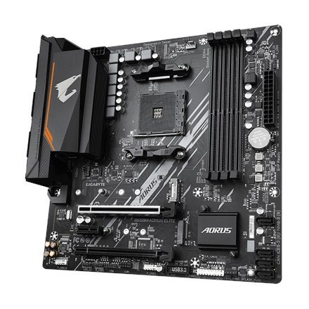 Gigabyte | B550M AORUS ELITE 1.0 | Rodzina procesorów AMD | Gniazdo procesora AM4 | DDR4 DIMM | Gniazda pamięci 4 | Liczba złącz