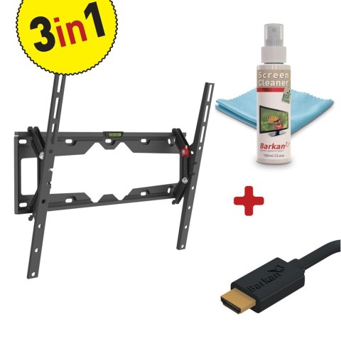 Barkan 3 in 1 Combo: Flat /Curved TV Wall Mount + Screen Cleaner + HDMI Cable CM310+ Wall Mount, Tilt, 29-65 ", Maximum weight (
