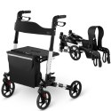 Balkonik chodzik czterokołowy składany dla seniora z siedziskiem i torbą do 136kg - biały